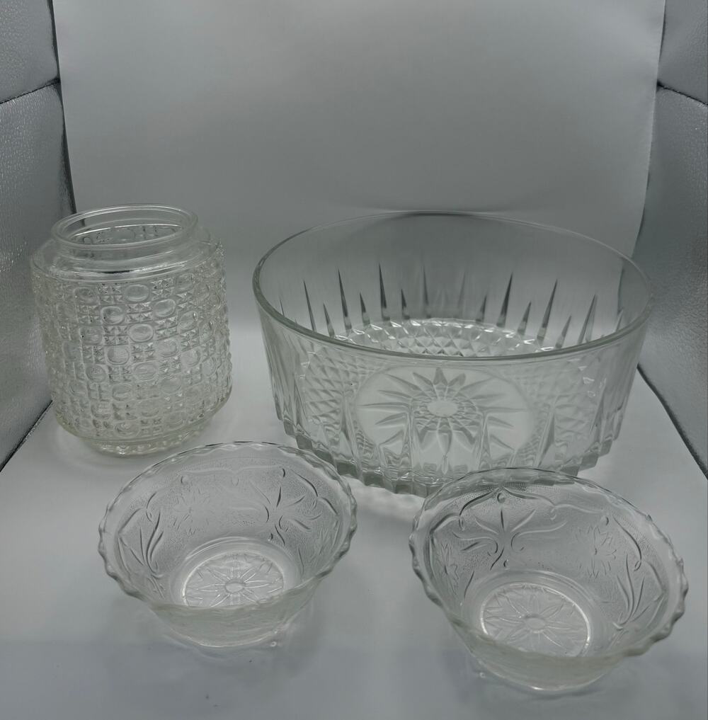 Vintage Glassware Set – Cristal d'Arques Bowl, Anchor Hocking & More - 4 Pcs